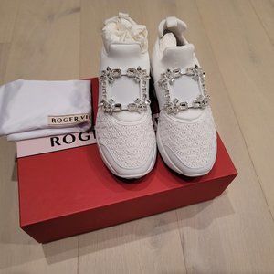 Roger Vivier White Viv Run Strass Buckle Sneakers Size 37